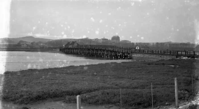 Framed Print : A view of Old Shoreham Bridge with Lancing College Chapel in the distance. 14 March