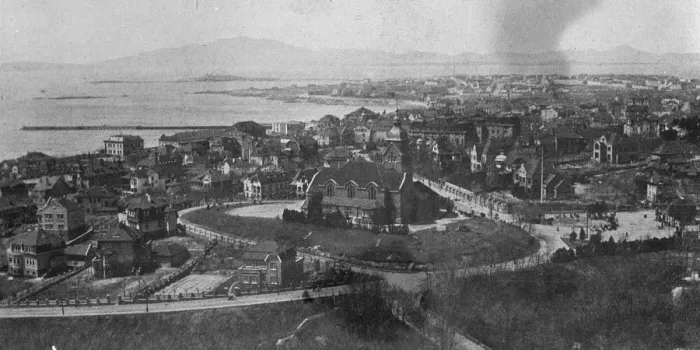 Framed Print : A view of Tsingtau, China, showing Christ Church in the foreground. 6 May 1928 Framed Print : A view of Tsingtau, China, showing Christ Church in the foreground. 6 May 1928