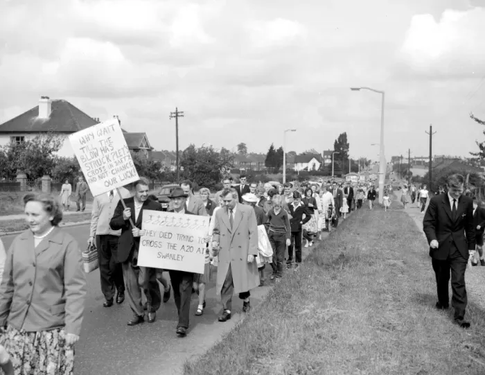 Framed Print : Villagers of Swanley Kent demonstrate in favour of a zebra crossing and by pass July 1960 Framed Print : Villagers of Swanley Kent demonstrate in favour of a zebra crossing and by pass July 1960