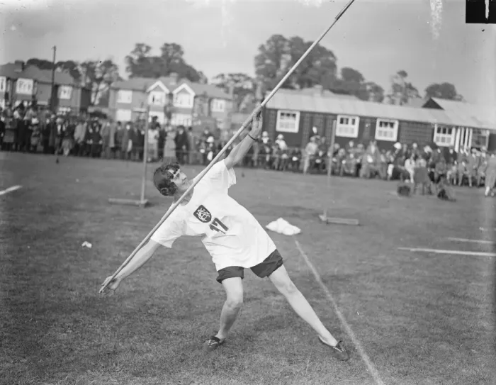 Framed Print : WaA Championships at Bromley. Miss Elliott Lynn, winner of the javelin throwing