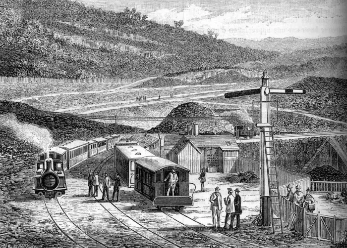 Framed Print : Wales. The railway at Festiniog and the statioon at Tan-y-Bwlch. 1880