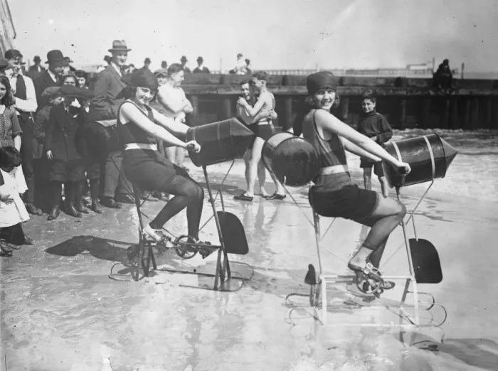 Framed Print : Water Belles on Water Bicycles These charming girls on water bicycles caused something Framed Print : Water Belles on Water Bicycles These charming girls on water bicycles caused something