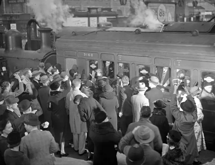Framed Print : At Waterloo station Boarding the trains. 1 February 1936 Framed Print : At Waterloo station Boarding the trains. 1 February 1936