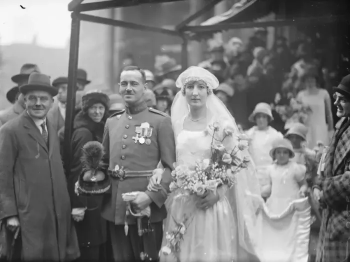Framed Print : Wedding. The marriage between Flt Lt Denys Gilley, and Miss K Stocken took place