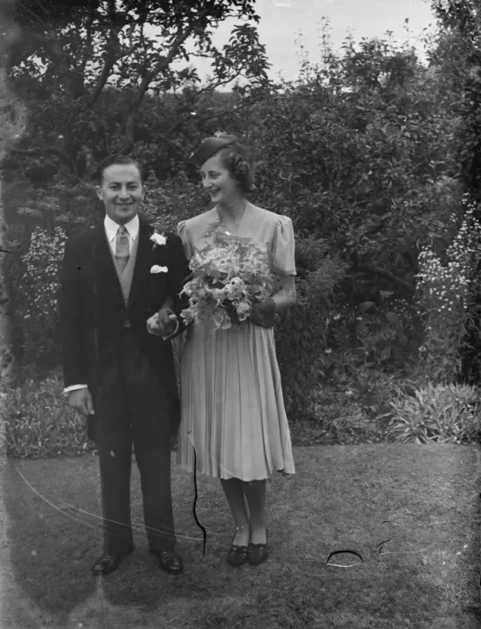 Framed Print : The wedding of Mr Roy Pearl and Miss Patricia Kirby in Sidcup, Kent. The bride and groom Framed Print : The wedding of Mr Roy Pearl and Miss Patricia Kirby in Sidcup, Kent. The bride and groom