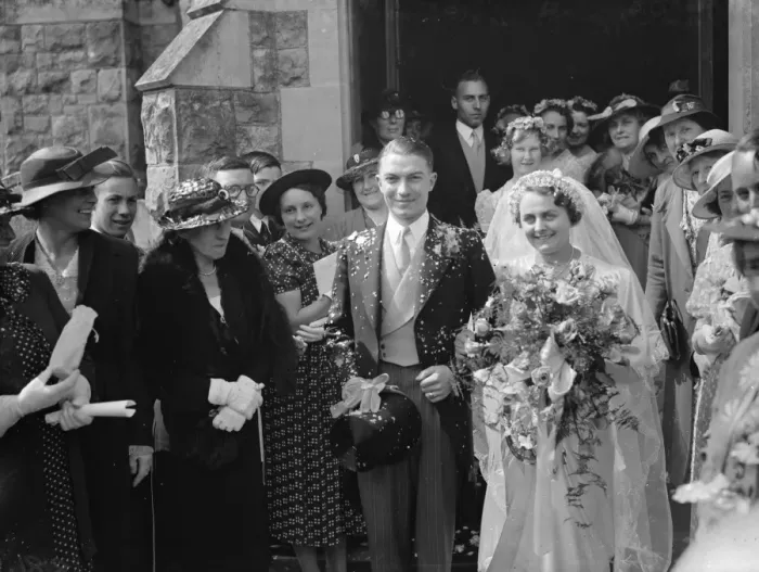 Framed Print : The wedding of A Thorn and Miss B Salmon of Eynsford. 1938 Framed Print : The wedding of A Thorn and Miss B Salmon of Eynsford. 1938