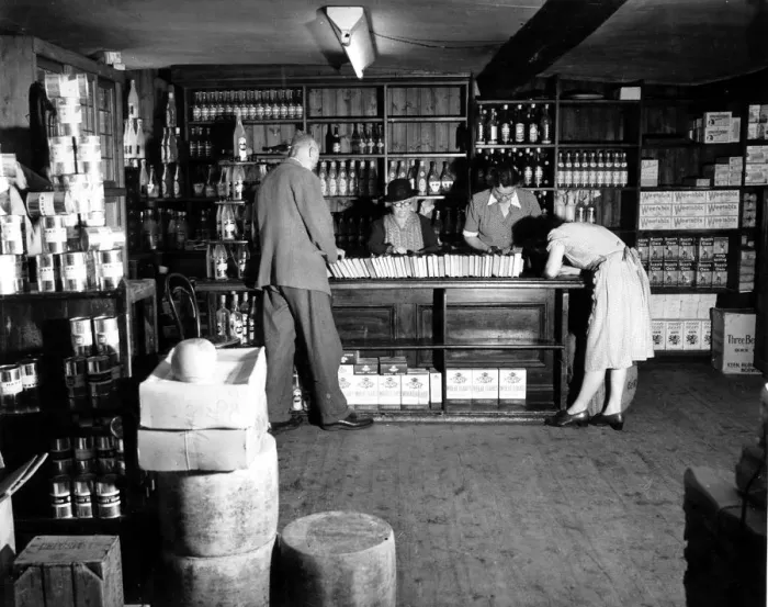 Framed Print : Once a week, along with the cheese, the bacon and the groceries, a shop in old fashioned Framed Print : Once a week, along with the cheese, the bacon and the groceries, a shop in old fashioned