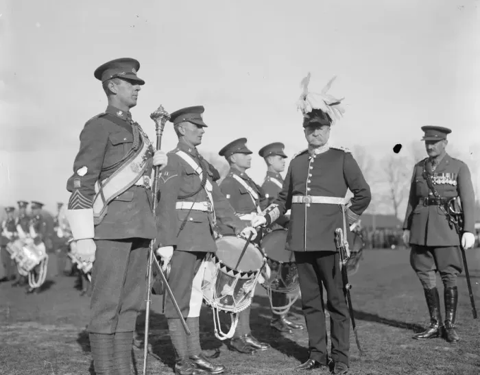 Framed Print : Welcome home to the 1st Essex at Chelmsford. Lord Lambourne inspects the battalion Framed Print : Welcome home to the 1st Essex at Chelmsford. Lord Lambourne inspects the battalion