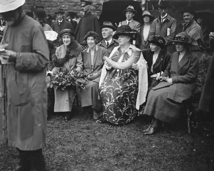 Framed Print : Welsh National Eisteddfod at Carnarvon The Mayoress of Carnarvon ( seated left ) holding flowers Framed Print : Welsh National Eisteddfod at Carnarvon The Mayoress of Carnarvon ( seated left ) holding flowers
