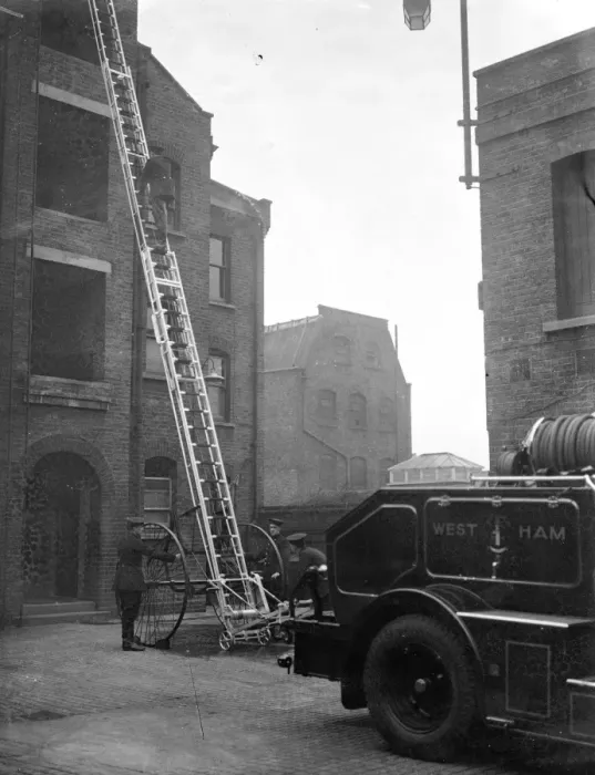 Framed Print : West Ham fire engine like a motor coach. A new fire engine in the front of which Framed Print : West Ham fire engine like a motor coach. A new fire engine in the front of which