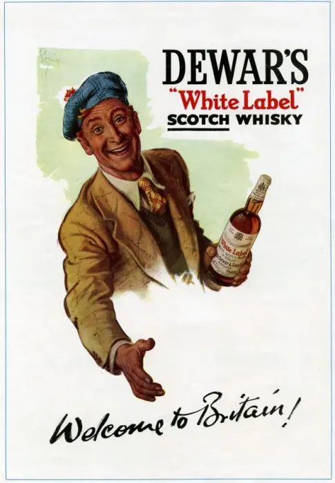 Framed Print : WHISKY ADVERTISEMENT - 1951 Advertising poster for Dewarss White Label brand