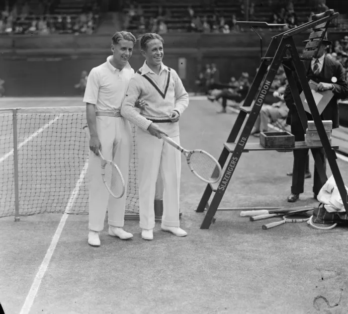 Framed Print : Wimbledon lawn tennis championships. H W Austin and W F Coen before their match Framed Print : Wimbledon lawn tennis championships. H W Austin and W F Coen before their match