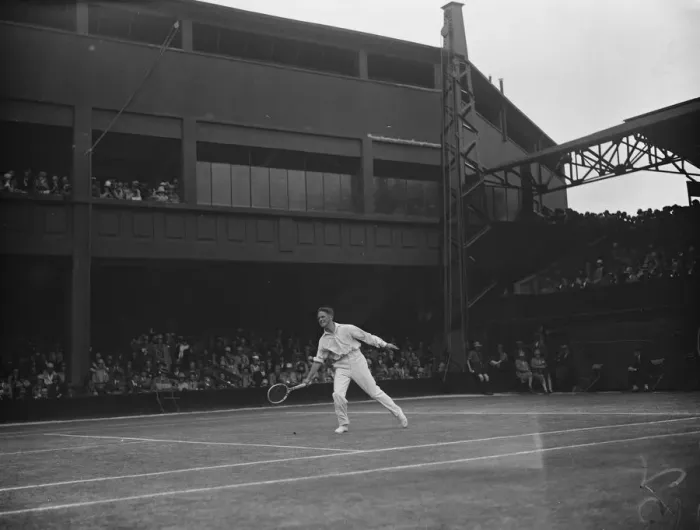 Framed Print : Wimbledon lawn tennis championships. W F Coen in play against H W Austin on the centre court Framed Print : Wimbledon lawn tennis championships. W F Coen in play against H W Austin on the centre court