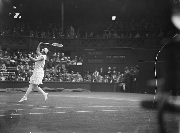 Wimbledon lawn tennis championships. Miss Joan Ridley in play against Miss H Jacobs