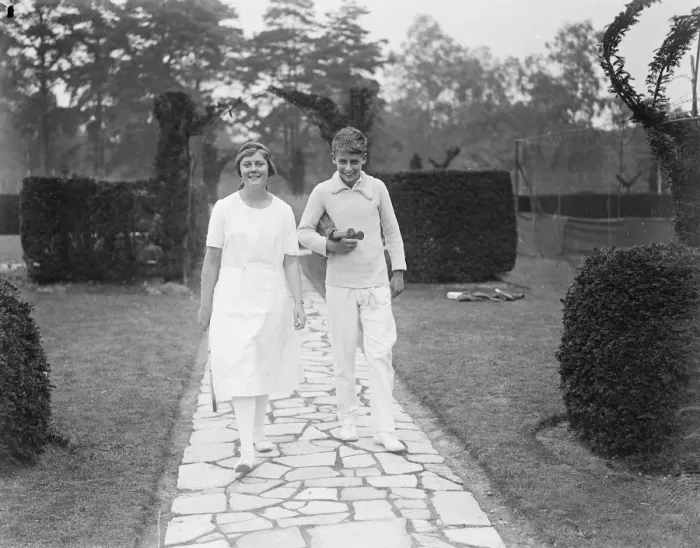 Framed Print : Winning smiles. H W Austin and Miss C R Sterry with the victory smile at Weybridge Framed Print : Winning smiles. H W Austin and Miss C R Sterry with the victory smile at Weybridge