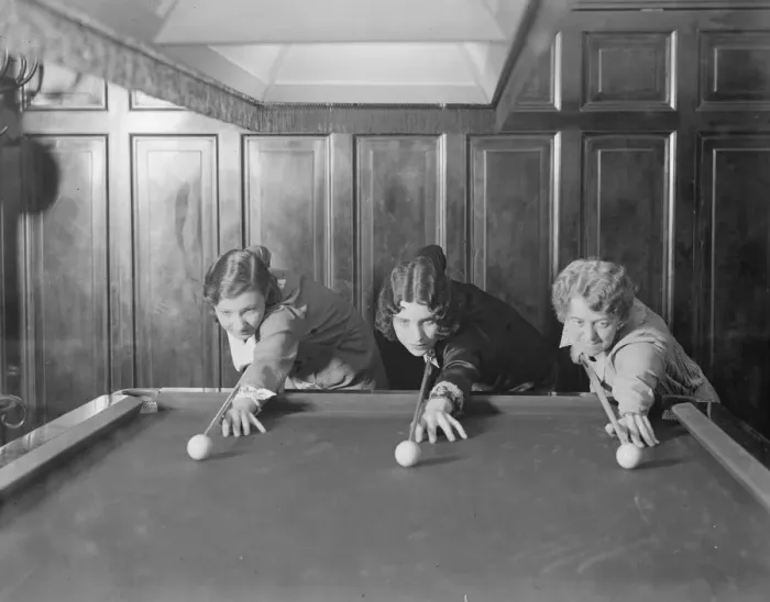 Framed Print : Womans Professional Billiards Championship at the Burroughes Hall, Soho Square left Framed Print : Womans Professional Billiards Championship at the Burroughes Hall, Soho Square left