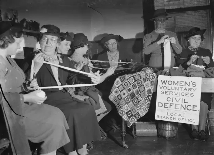 Framed Print : Women doing their voluntary service by knitting in Dartford, Kent. Here they are Framed Print : Women doing their voluntary service by knitting in Dartford, Kent. Here they are