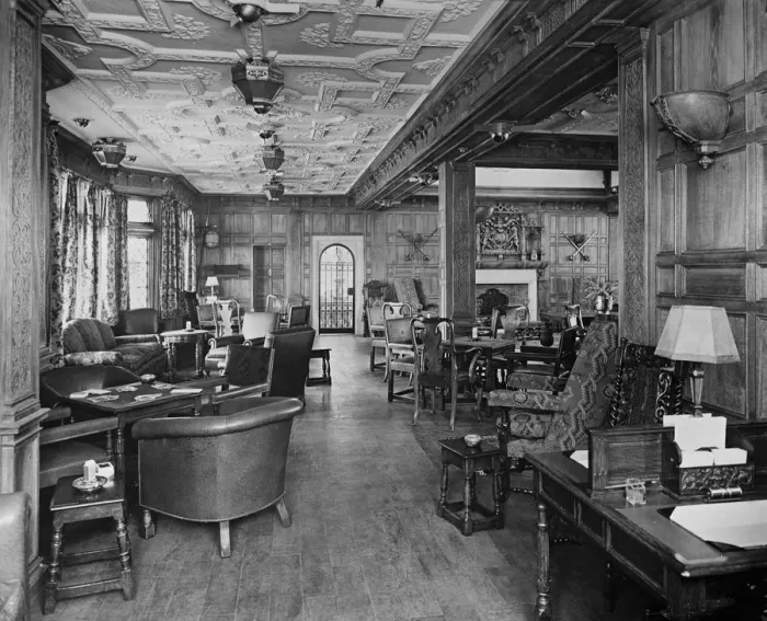 Framed Print : Wonders of the most up to date all - electric liner. The James I smoking room in the liner