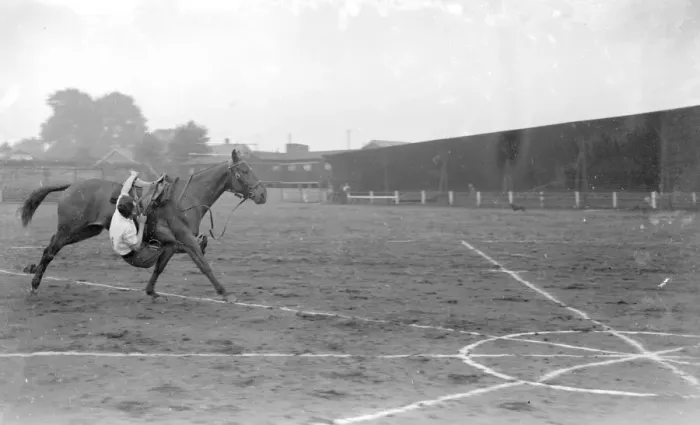 Framed Print : Woolwich Tattoo. T. Philips performs stunts with a horse. 1934 Framed Print : Woolwich Tattoo. T. Philips performs stunts with a horse. 1934