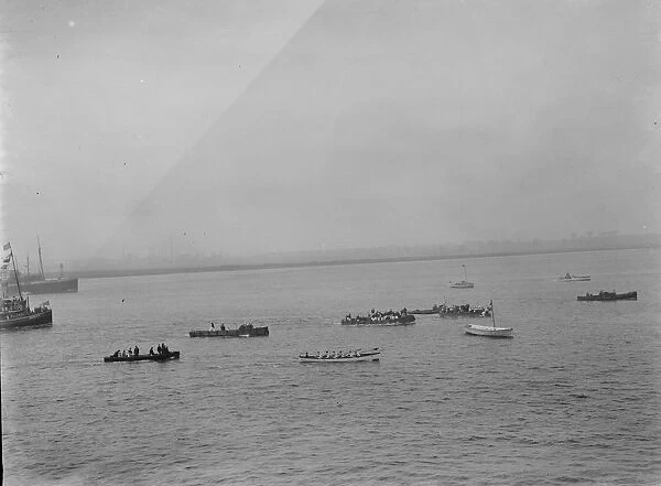 The Worcester Training Ship boat race on the Thames at Greenhithe, Kent. HMS Worcester