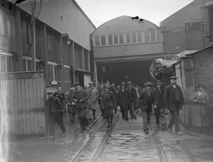 Framed Print : Workers leaving Dartford factory. 1935