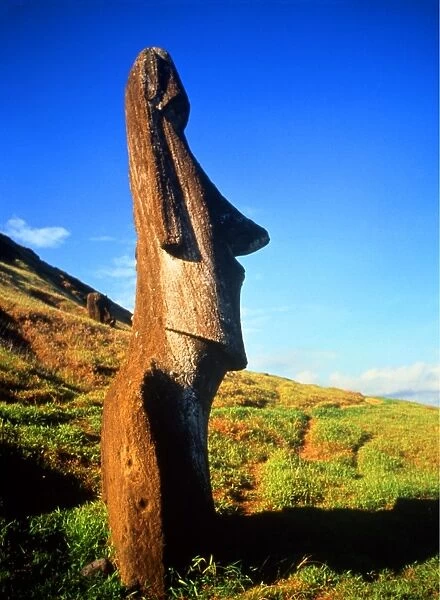 World. 2. Easter Island. Statue on the slopes of the dominant extinct volcano, near