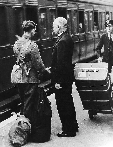 World War II - The Vicar of Sidcup says goodbye to his son, a volunteer in the Artists