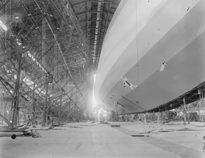 Framed Print : Worlds Largest Airship for the United States The R 38 alongside the skeleton of Framed Print : Worlds Largest Airship for the United States The R 38 alongside the skeleton of