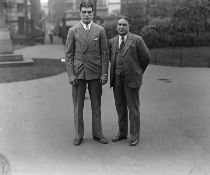 Framed Print : Young Stribling posed with his father. 1929 Framed Print : Young Stribling posed with his father. 1929
