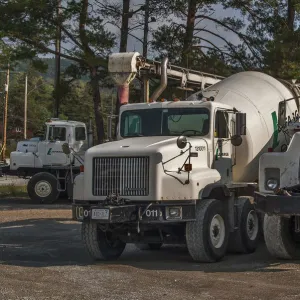 3 x cement mixers parked up on waste ground on Manitoulin Island Ontario Canada