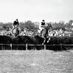 9 May 1954 T.B. Palmer on Gold Bonus takes the last to win the Harewoods Challenge Cup (Division 2) event at the Old Surrey and Burstow Hunt point-to-point races at Spitals Cross, Edenbridge, Kent, England 9 May 1954 T.B. Palmer on Gold Bonus takes the last to win the Harewoods Challenge Cup (Division 2) event at the Old Surrey and Burstow Hunt point-to-point races at Spitals Cross, Edenbridge, Kent, England