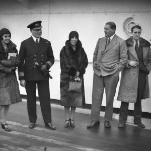 Aboard the SS Avila at Tilbury docks. Left to right, Lady Pamela Smith, Captain Aboard the SS Avila at Tilbury docks. Left to right, Lady Pamela Smith, Captain