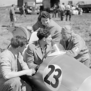 Advice from Mr A. E. Moss for son Stirling Moss, at 19 the youngest driver in the race