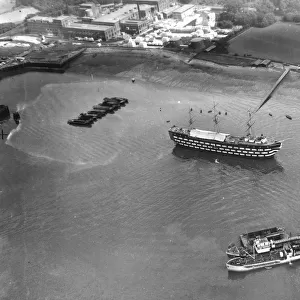 Aerial view of Greenhithe, Kent including HMS Worcester on the River Thames 17 November