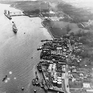Aerial view of Greenhithe, Kent overlooking Everards shipyard, HMS Worcester