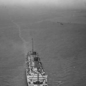 An aerial view of the SS Homeric, the White Star Liner. 1929