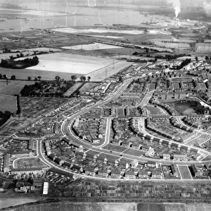 Aerial view of Temple Hill Estate, Dartford, Kent with the River Thames and industrial