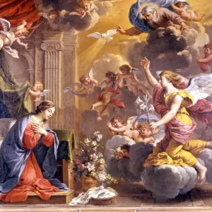 Print of the Annunciation with Royal Families Print of the Annunciation with Royal Families