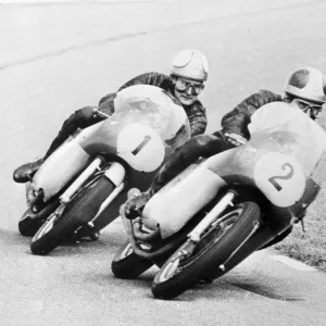 Assen, Holland: Britain Mike Hailwood (N0. 1), worlds motor cycling champion, riding