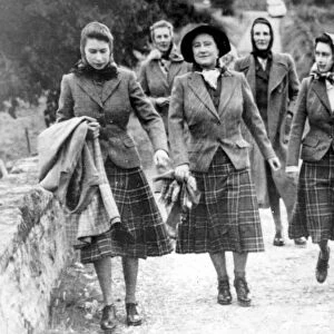 Balmoral, Scotland: A mother and her two daughters all wearing tweed jacket and kilted