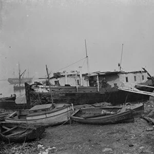 The barge Mocking Bird at low tide at Gravesend Reach, Kent. 1938