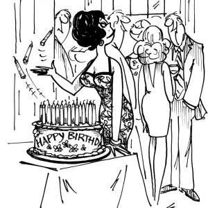 Birthday card for a woman, throwing out a few candles to reduce her age! Cartoon Birthday card for a woman, throwing out a few candles to reduce her age! Cartoon