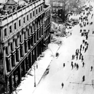 Print of a 1916 Dublin street scene with buildings on fire Print of a 1916 Dublin street scene with buildings on fire