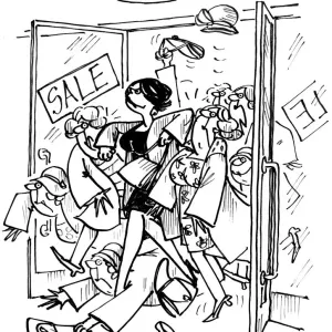Cartoon by Sax - shopaholic Barging through to be first in the Sales Usually paying Cartoon by Sax - shopaholic Barging through to be first in the Sales Usually paying