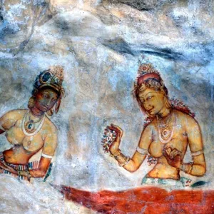 CAVE PAINTINGS Print of Cloud Maidens on Sigiriya Rock Palace Walls CAVE PAINTINGS Print of Cloud Maidens on Sigiriya Rock Palace Walls