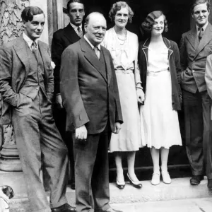 Charlie Chaplin with Mr and Mrs Winston Churchill and members of a house party at Chartwell Manor