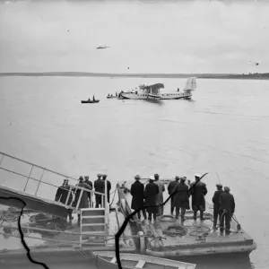 Print of Cheering Crowds Surrounding the Clipper on Sea Print of Cheering Crowds Surrounding the Clipper on Sea
