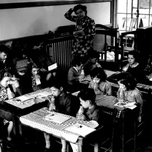 1955 Print: Children Drinking Milk at School 1955 Print: Children Drinking Milk at School