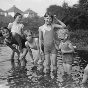 Children enjoying the paddling pool in St Mary Cray, Kent. 1936