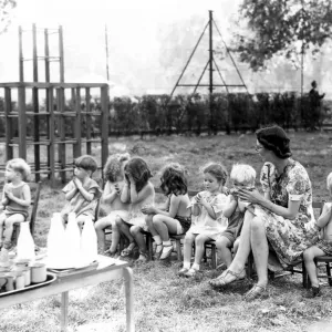 1946 Print: Children Say Grace Before Drinking Milk 1946 Print: Children Say Grace Before Drinking Milk